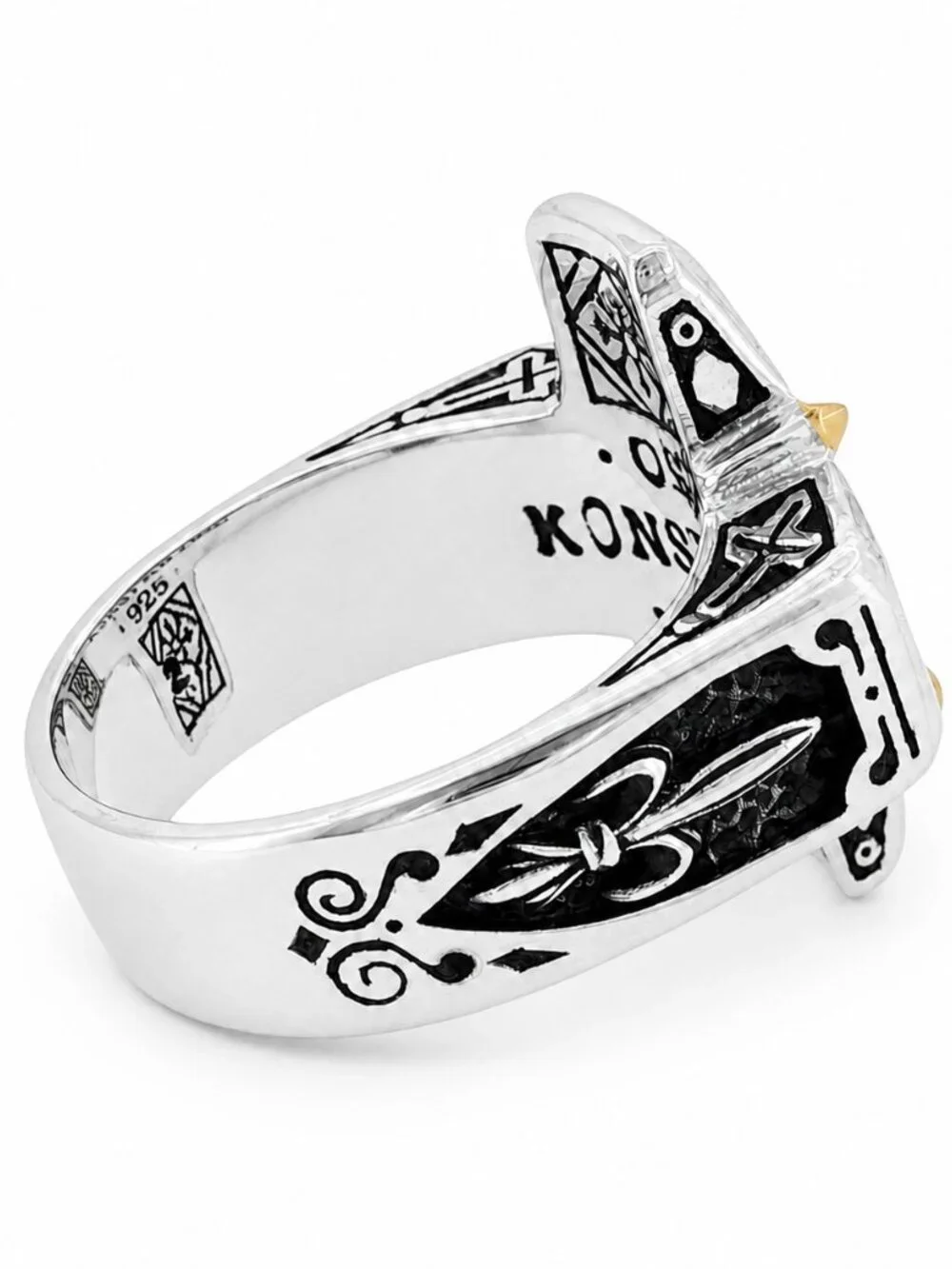 KONSTANTINO 925 Sterling Silver & 18K Gold Starvros Cross Ring Size 10